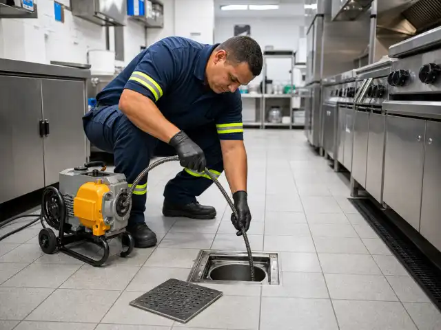 Manutenção de rede de esgoto em cozinha de restaurante